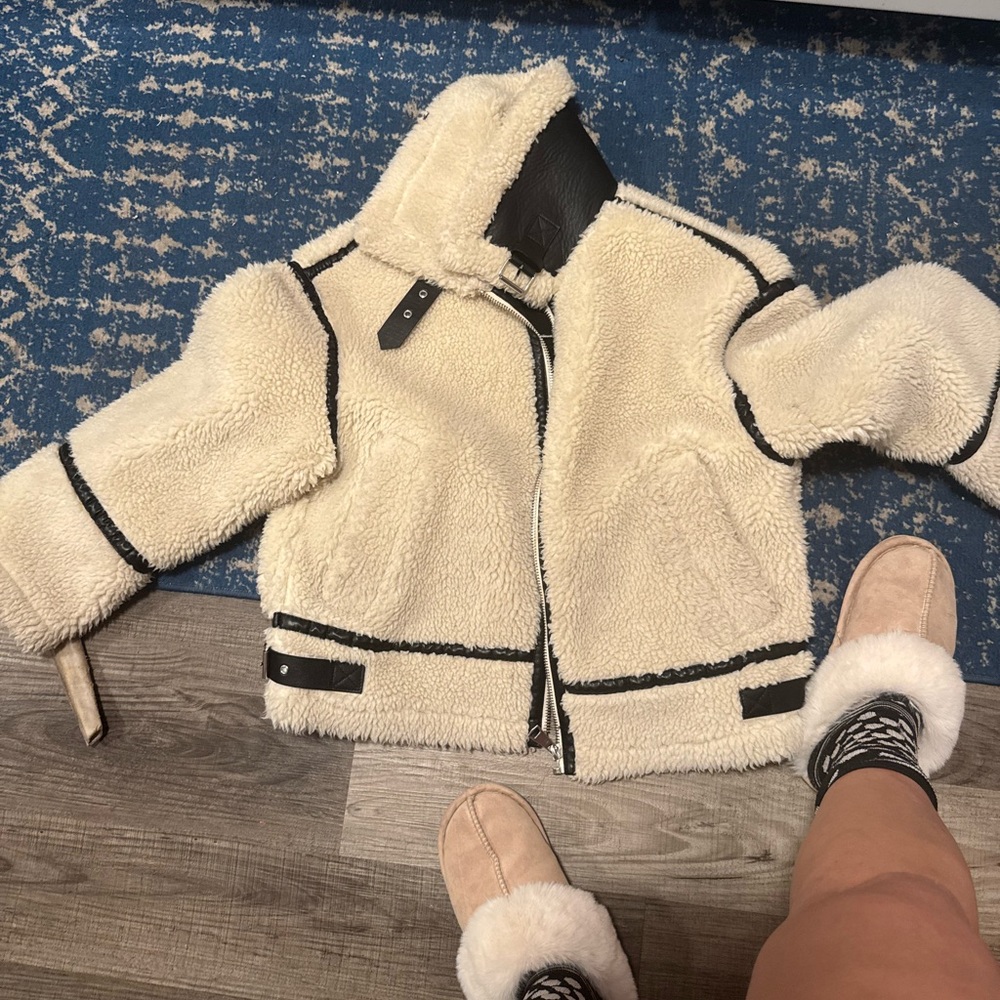 Zara Cream Teddy Jacket with Black Accents - Picture 2 of 3